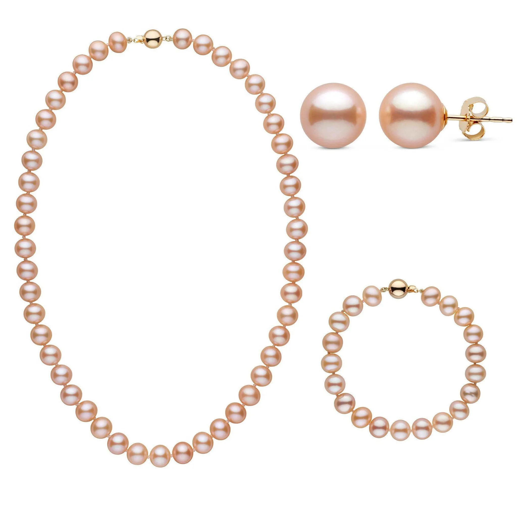 18 Inch 3 Piece Set of 8.5-9.0 mm AA+ Pink Freshwater Pearls