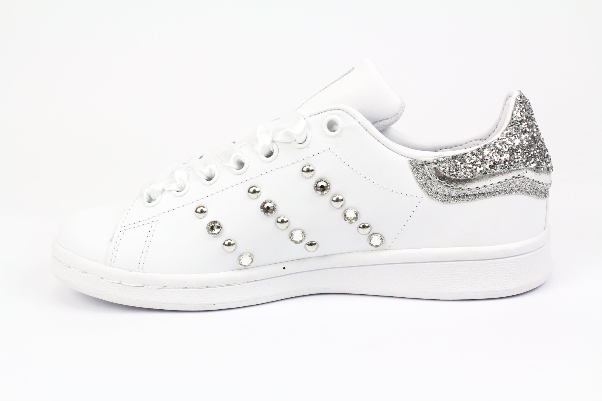 Adidas Stan Smith Silver Glitter Strass & Pelle Laminata