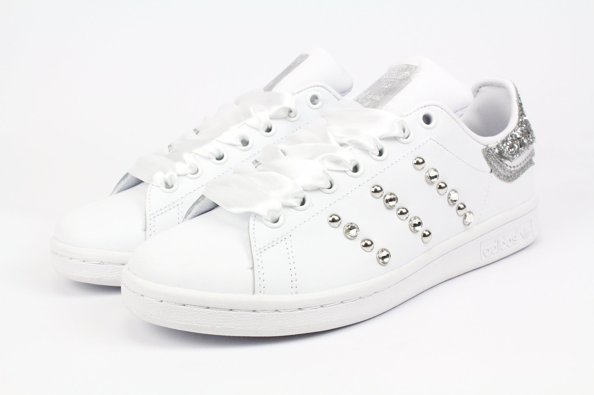 Adidas Stan Smith Silver Glitter Strass & Pelle Laminata