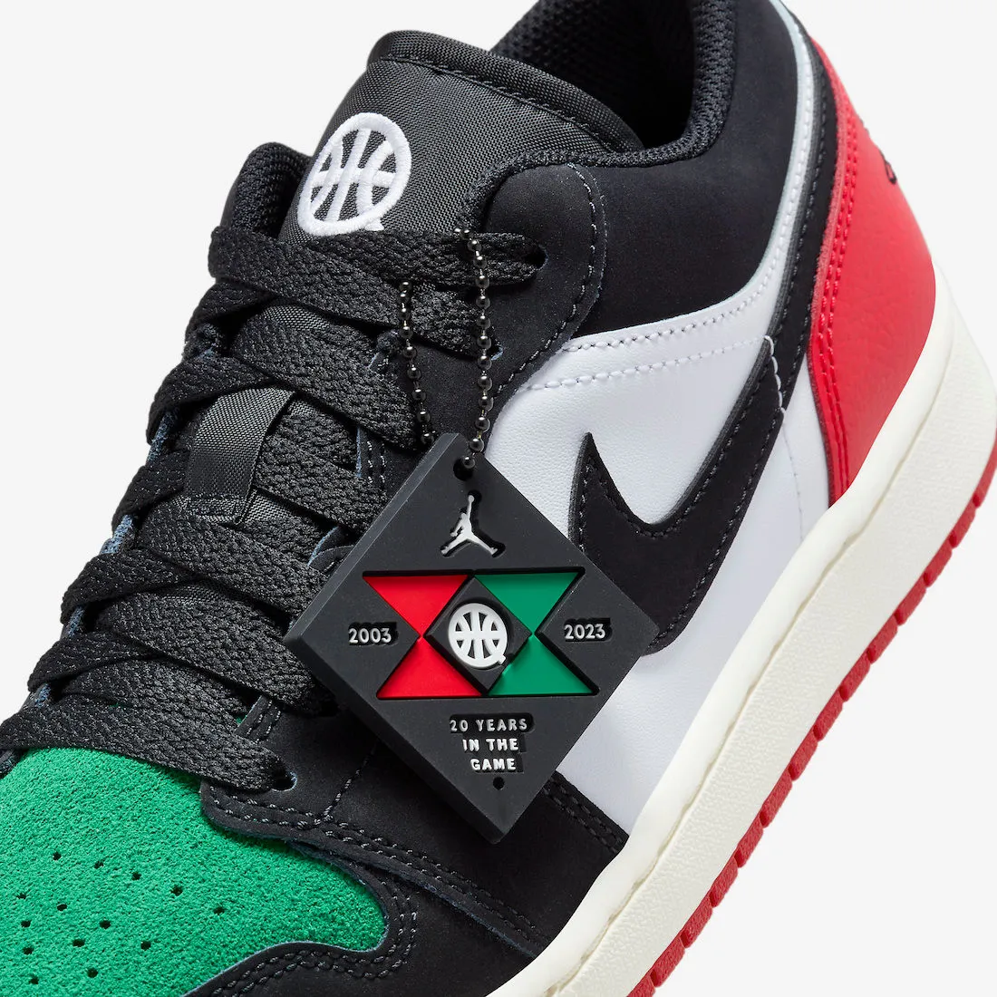 Air Jordan 1 Low Quai 54 White Black Scenery Green University Red FQ6703-100