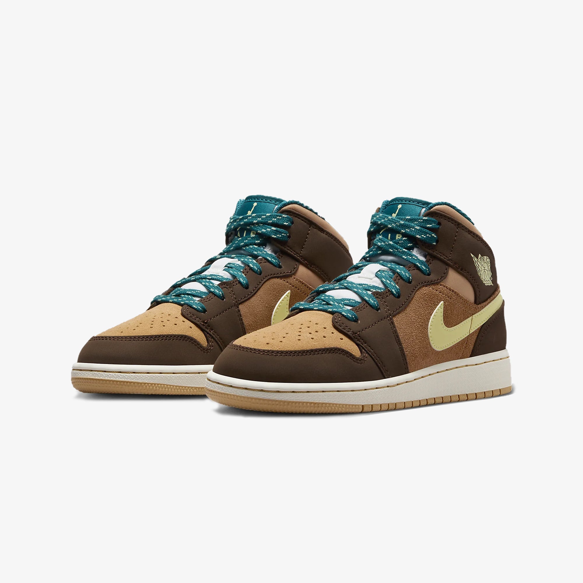 AIR JORDAN 1 MID SE 'CACAO WOW/LUMINOUS GREEN-ALE BROWN' (GS)