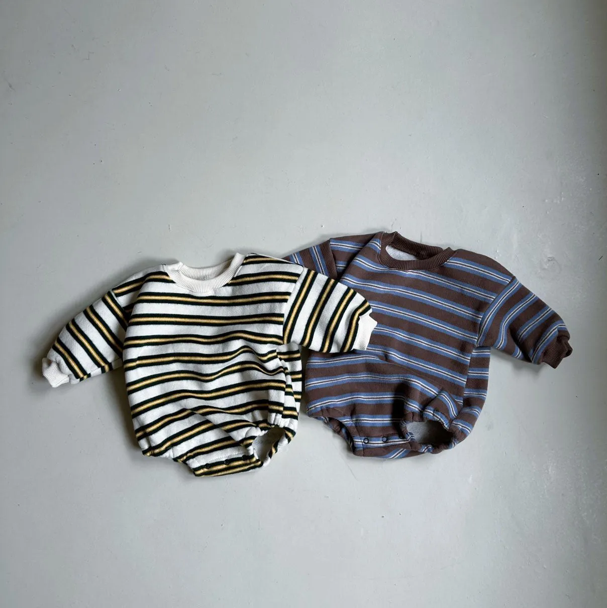 Baby Fleece Lined Stripe Sweatshirt Romper (0-24m) - 2 Colors