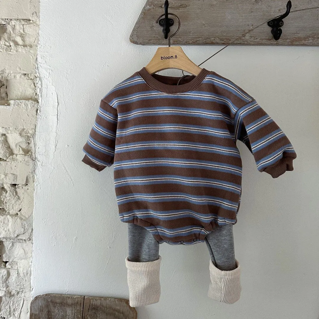 Baby Fleece Lined Stripe Sweatshirt Romper (0-24m) - 2 Colors