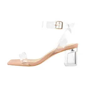 Baby Pink Clear Strap Transparent Chunky Heels Sandals