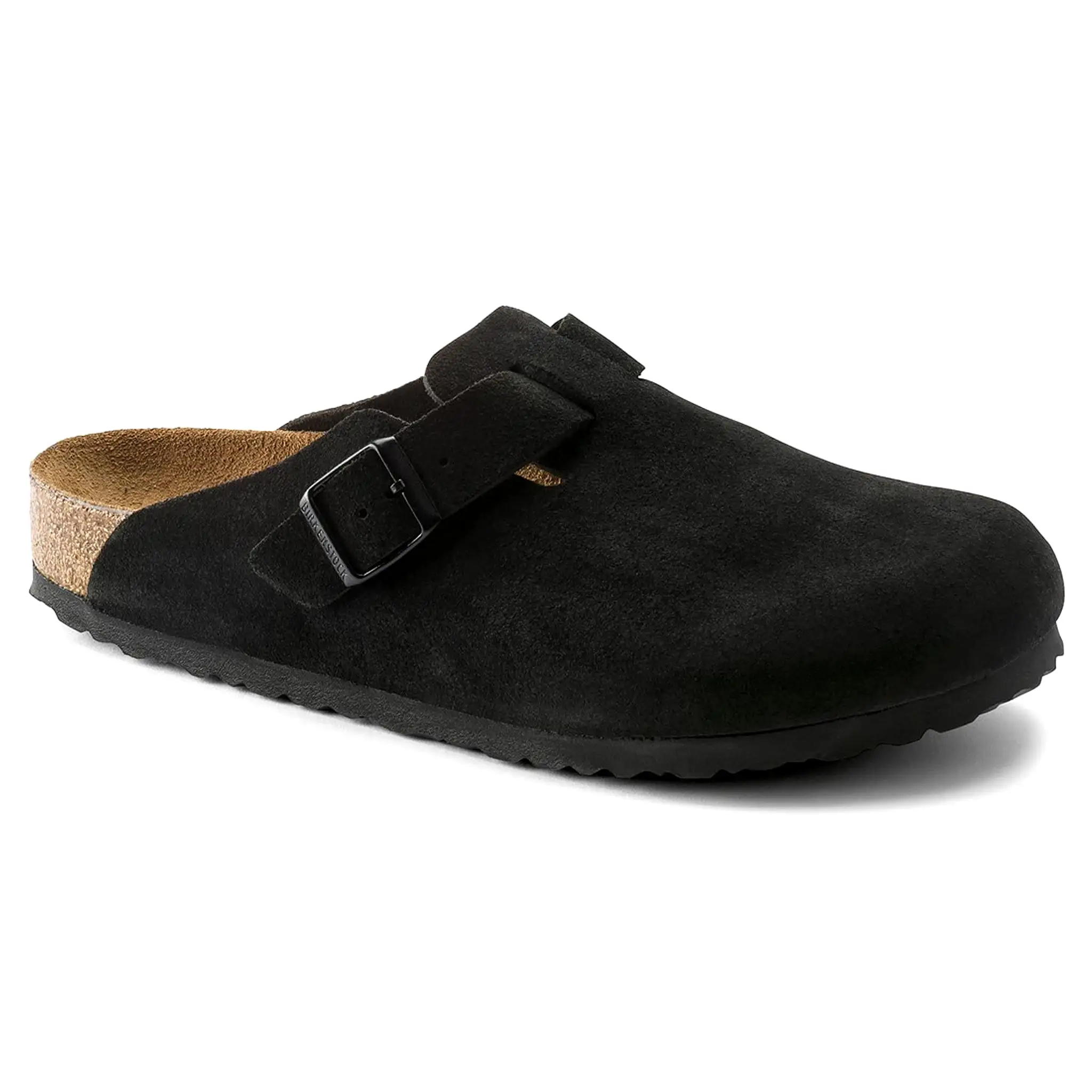 Birkenstock Boston Suede Flat Sandals Black