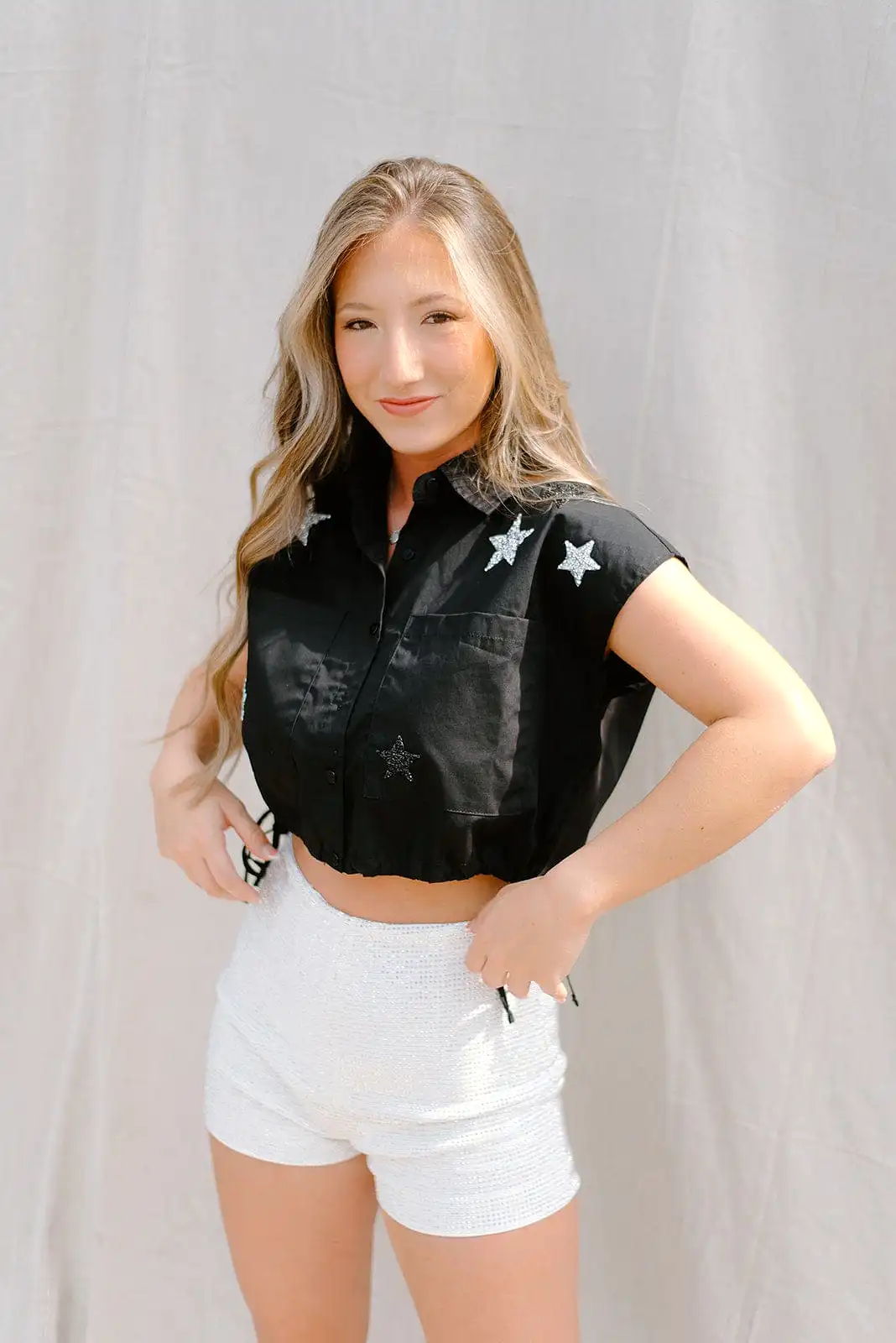 Black Star Patch Short Sleeve Blouse