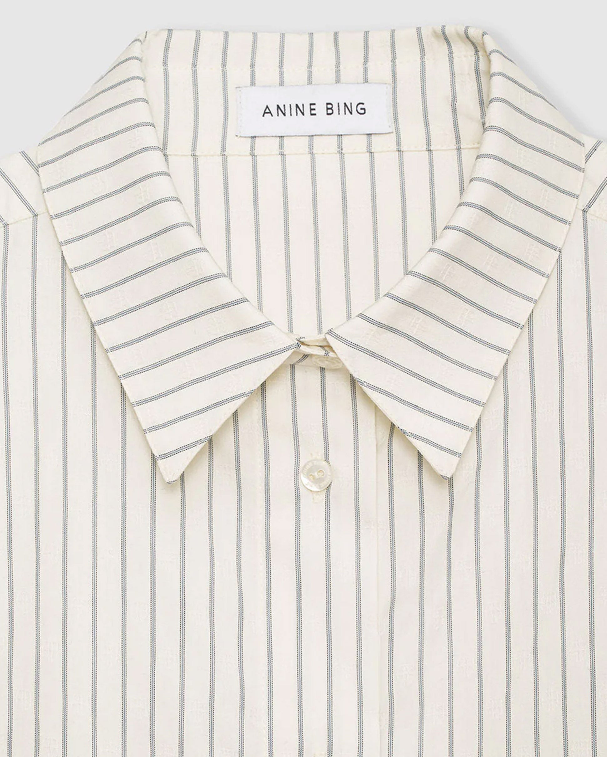 BRAXTON SHIRT / IVORY AND BLUE MONOGRAM STRIPE