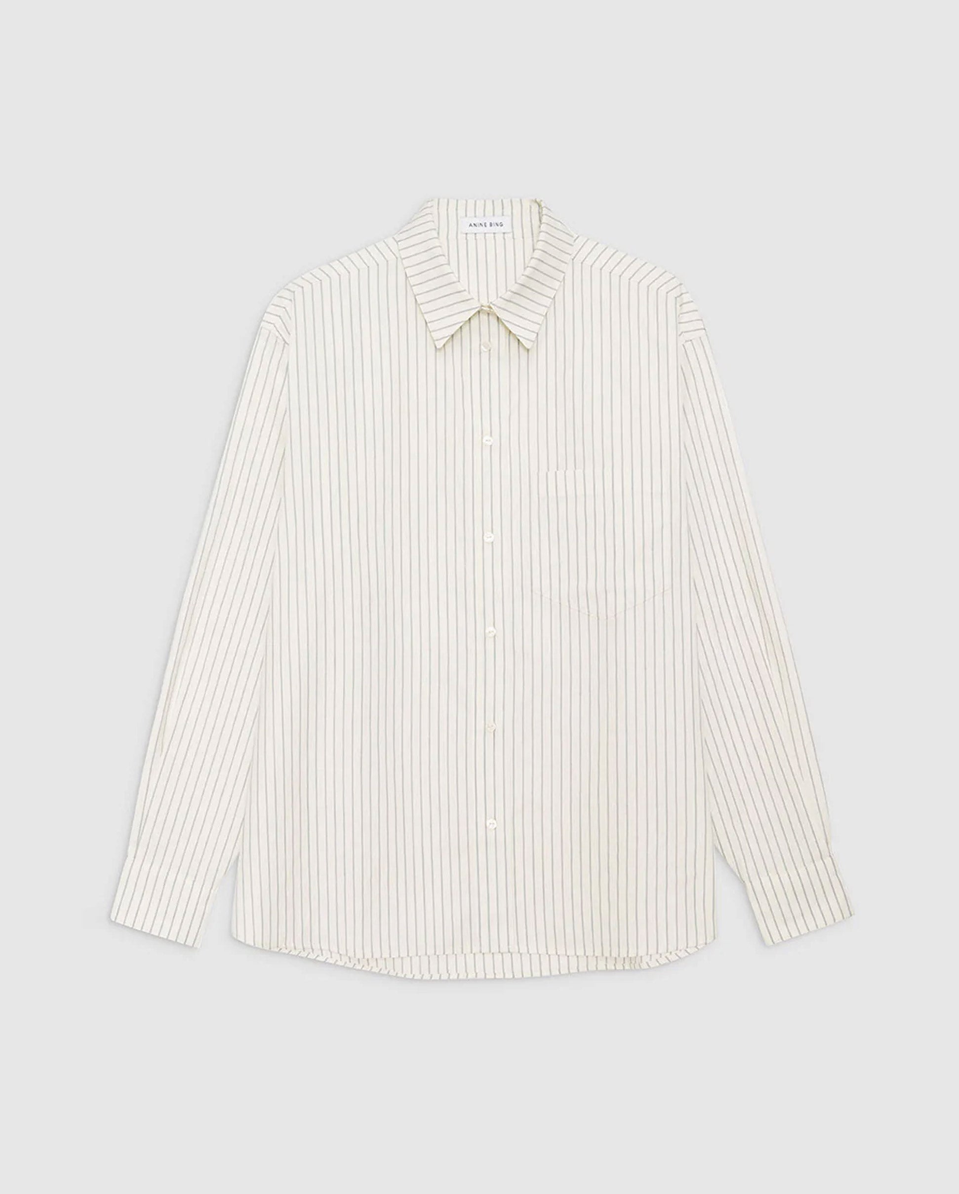 BRAXTON SHIRT / IVORY AND BLUE MONOGRAM STRIPE