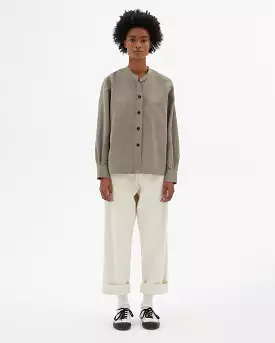 BUTTON THROUGH COLLARLESS SHIRT / FADED KHAKI