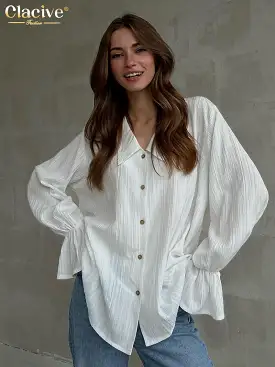 Casual Loose White Shirts For Women 2023 Fashion Lapel Long Sleeve Blouses Elegant Classic Solid Top Female Clothing