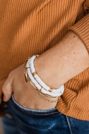 Charmingly Chic Stackable Bracelet Set- White & Gold