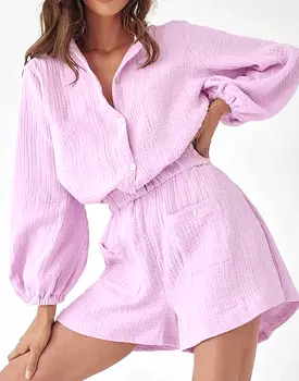 Crinkled Button Down Short Romper