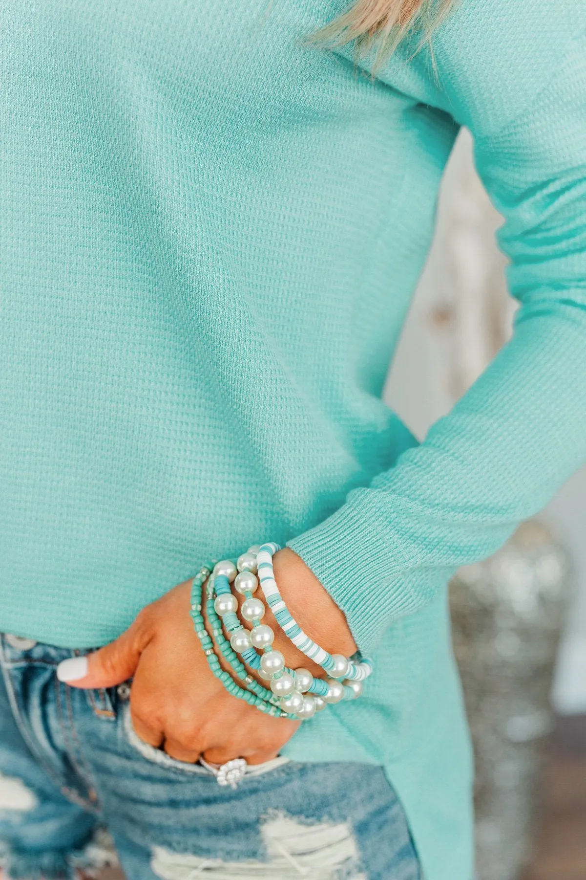 Darling Seed Bead Bracelet Set- Ivory & Blue