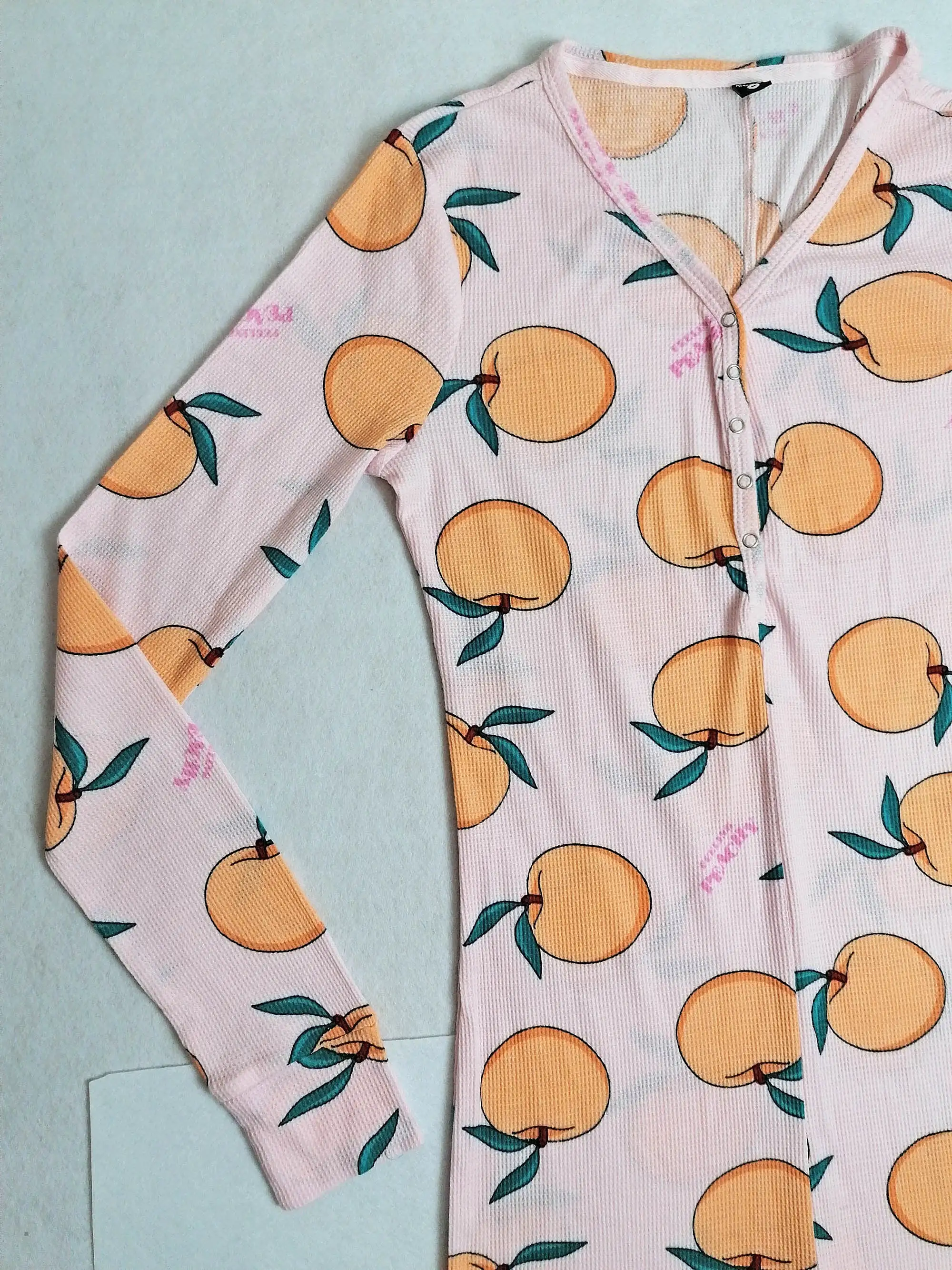 Deadstock NOS TYPO Onesie Pyjama Peaches Print ~ Size M