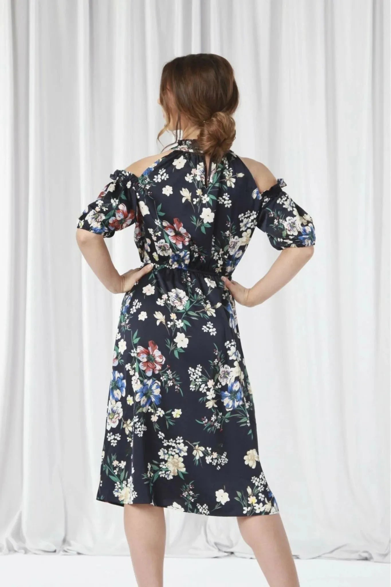 Double Second Printed Cold Shoulder Floral Dress