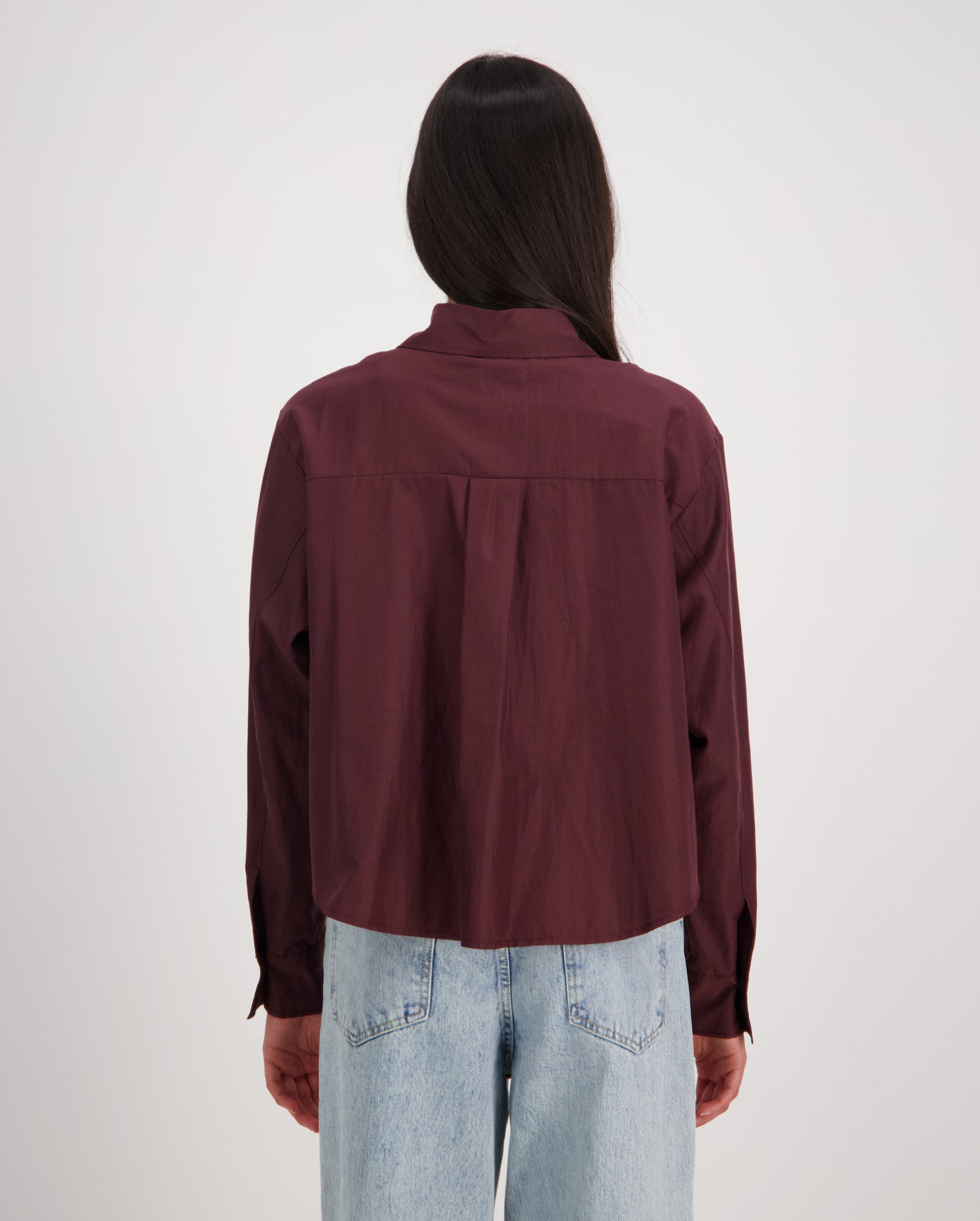 EMBROIDERED CHIC TAFFETA BOXY SHIRT / CACAO