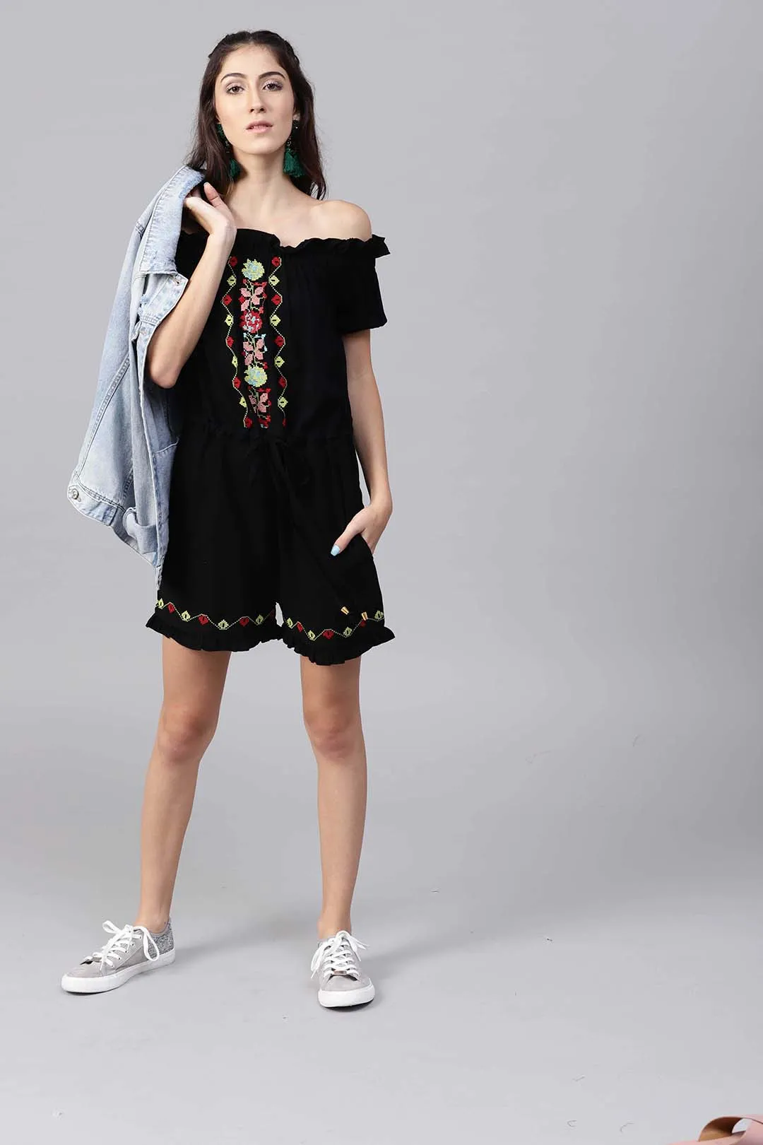 Embroidered Offshoulder Romper