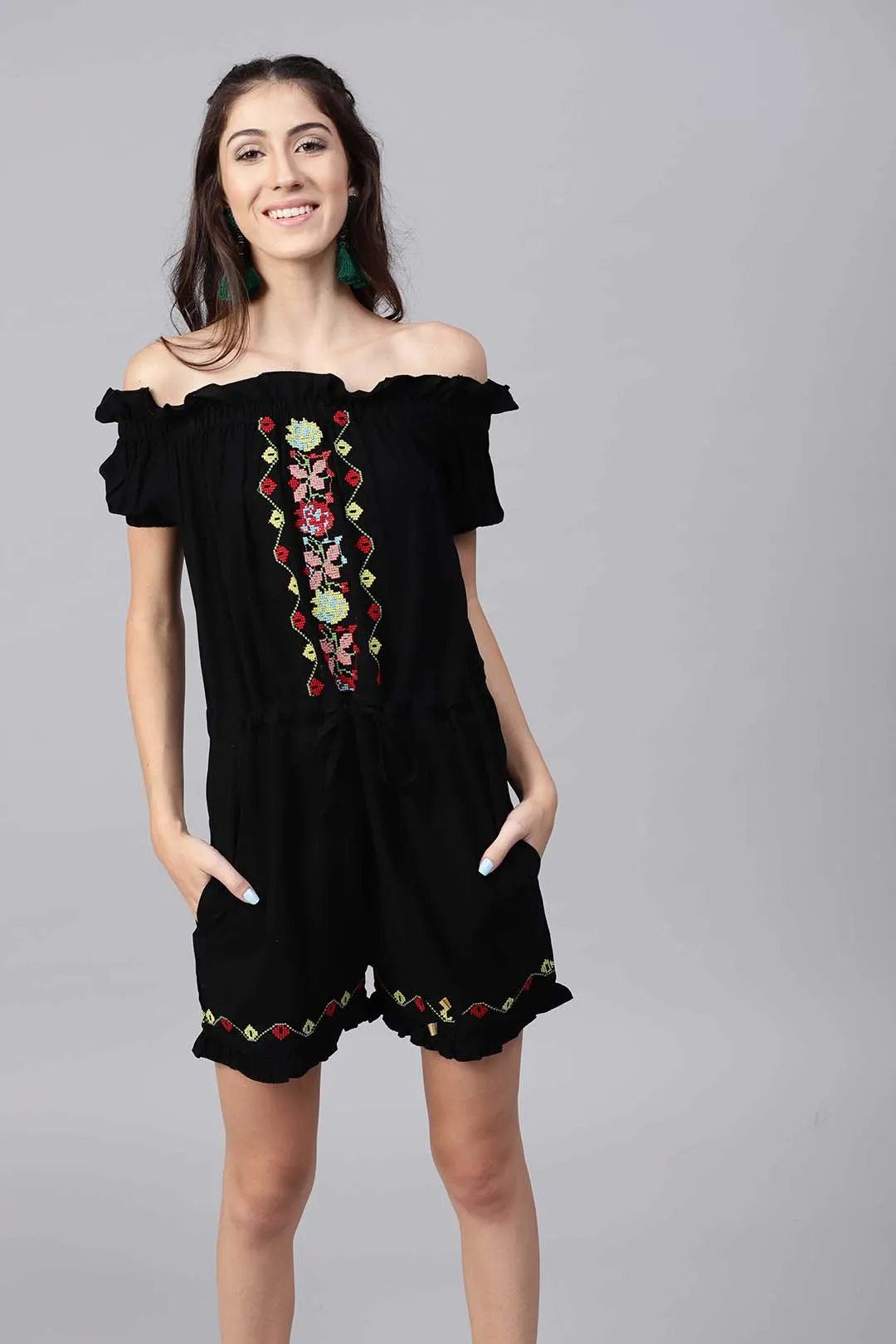 Embroidered Offshoulder Romper