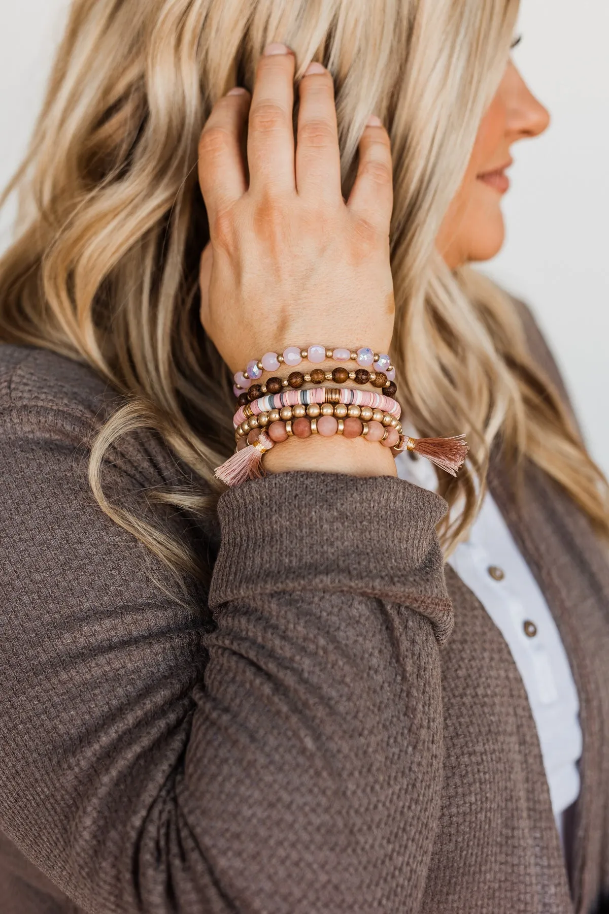 Enchanting Moments Beaded Bracelet Set- Blush & Gold