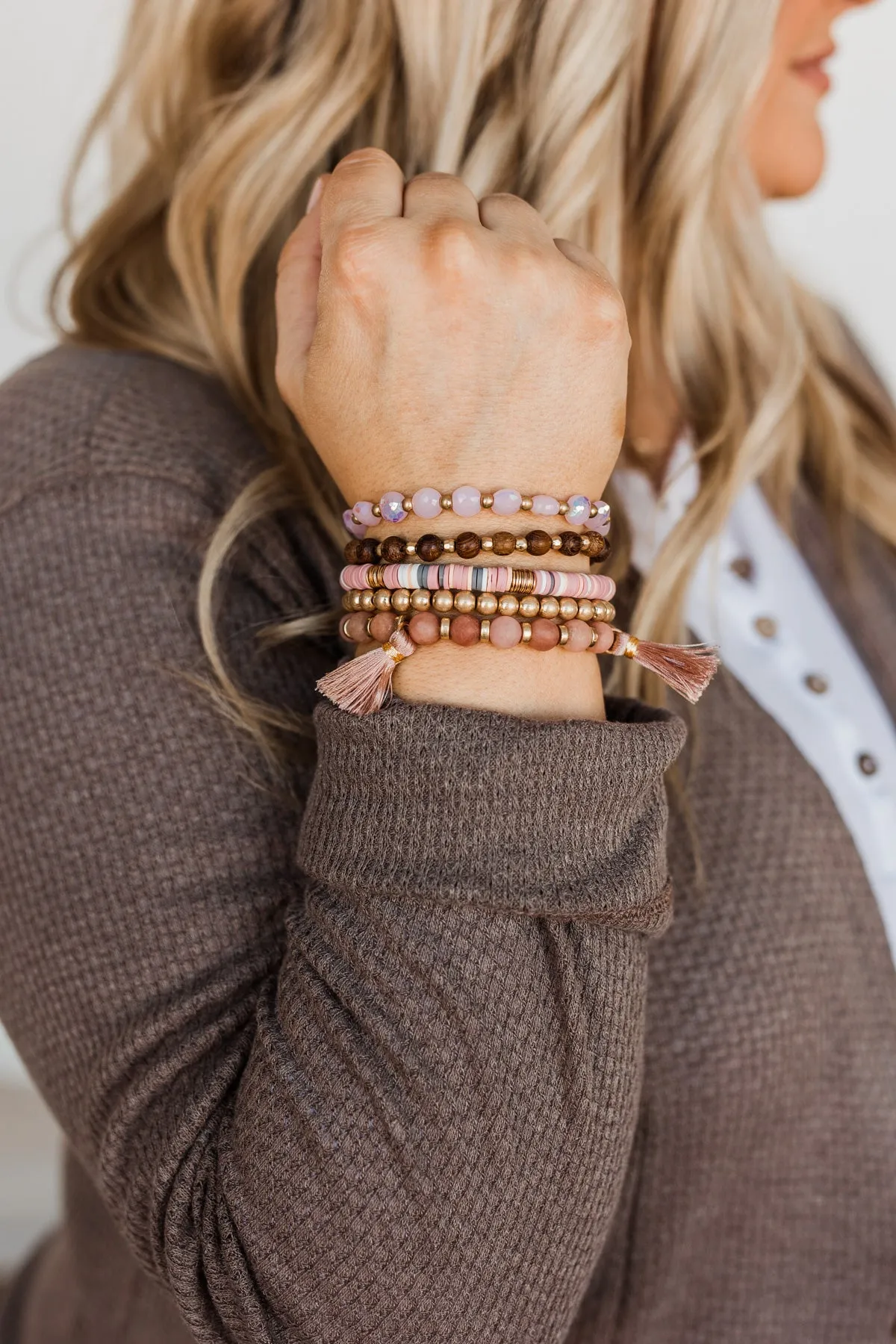 Enchanting Moments Beaded Bracelet Set- Blush & Gold