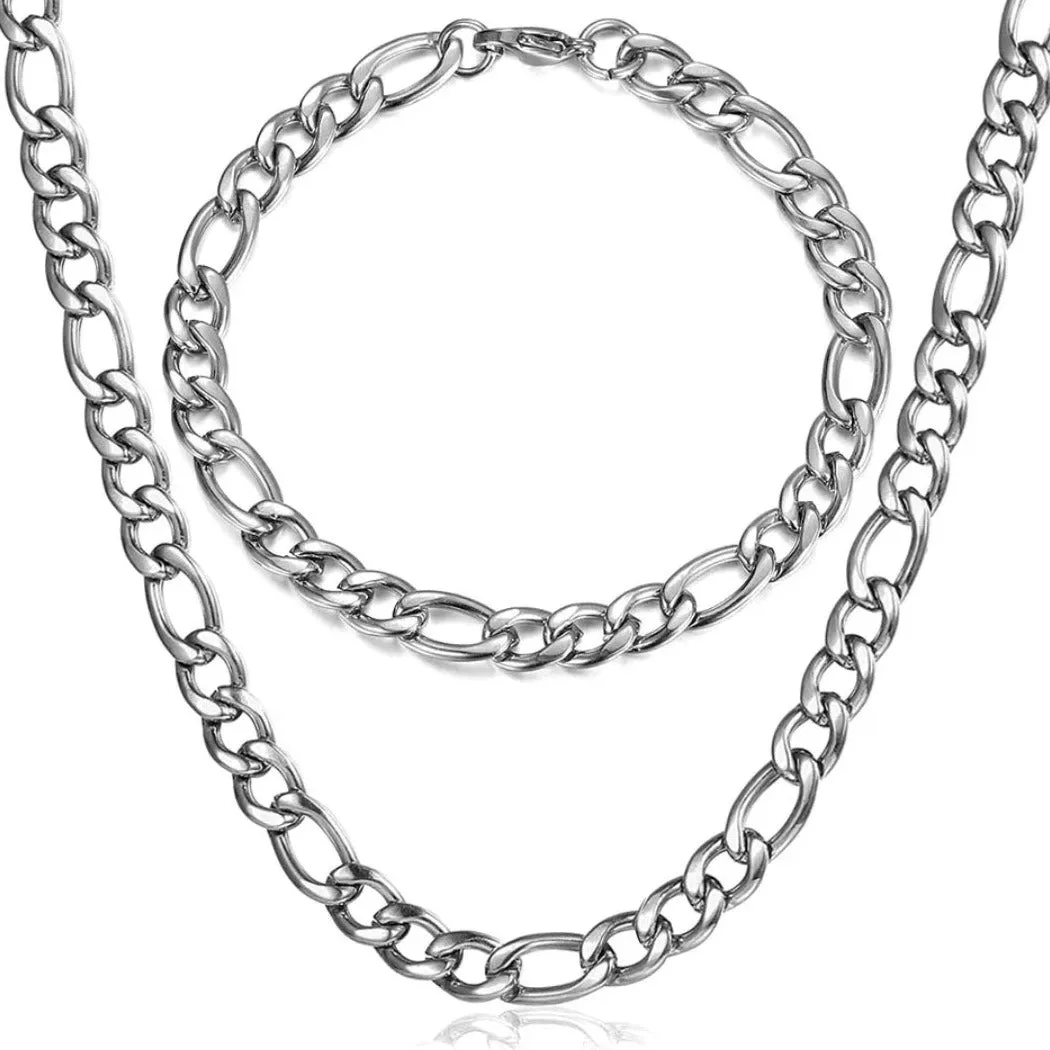 Figaro Chain Bracelet and  Necklace Set