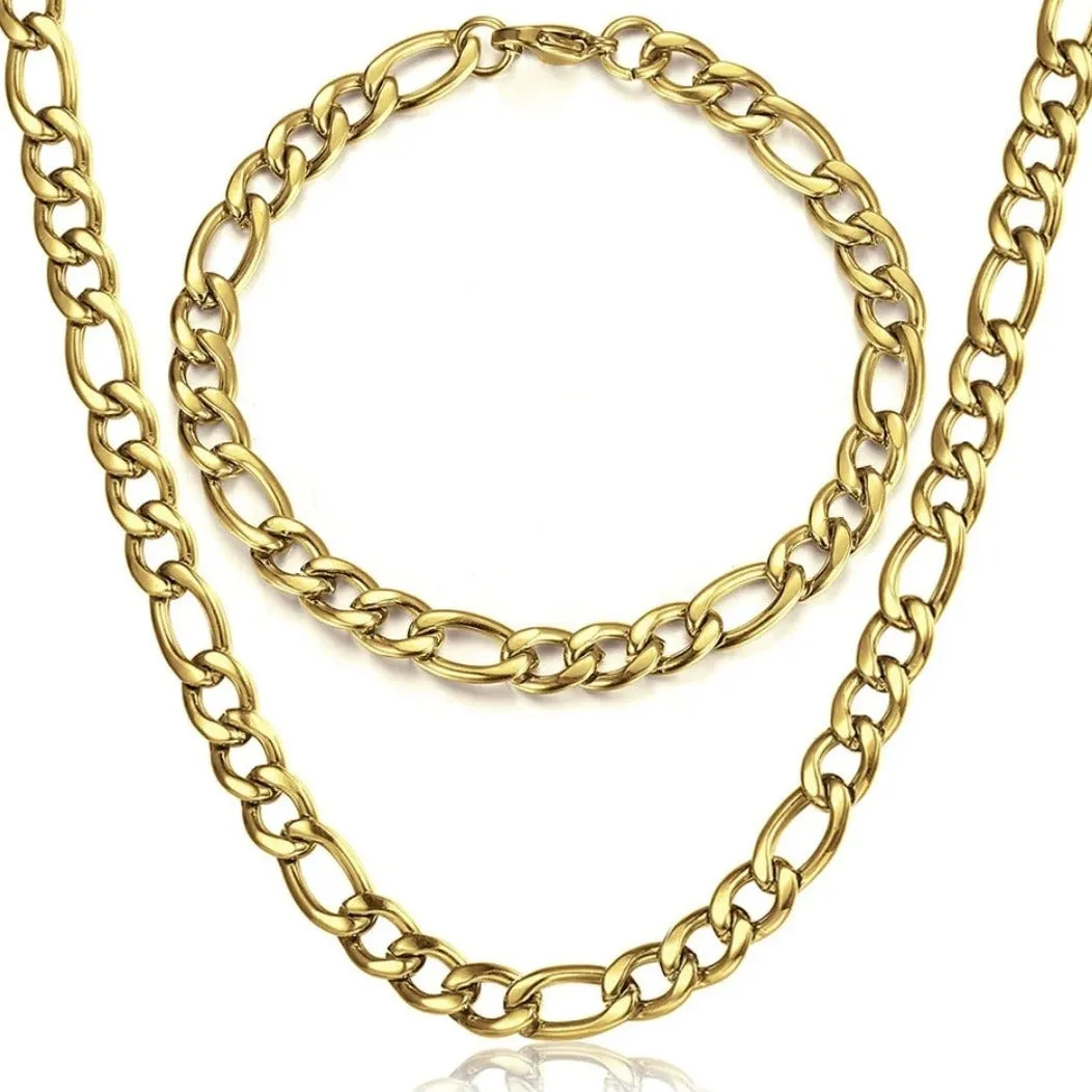 Figaro Chain Bracelet and  Necklace Set