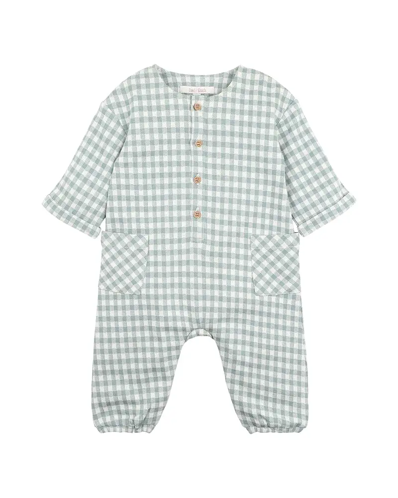 Fox & Finch Bug Green Check Romper