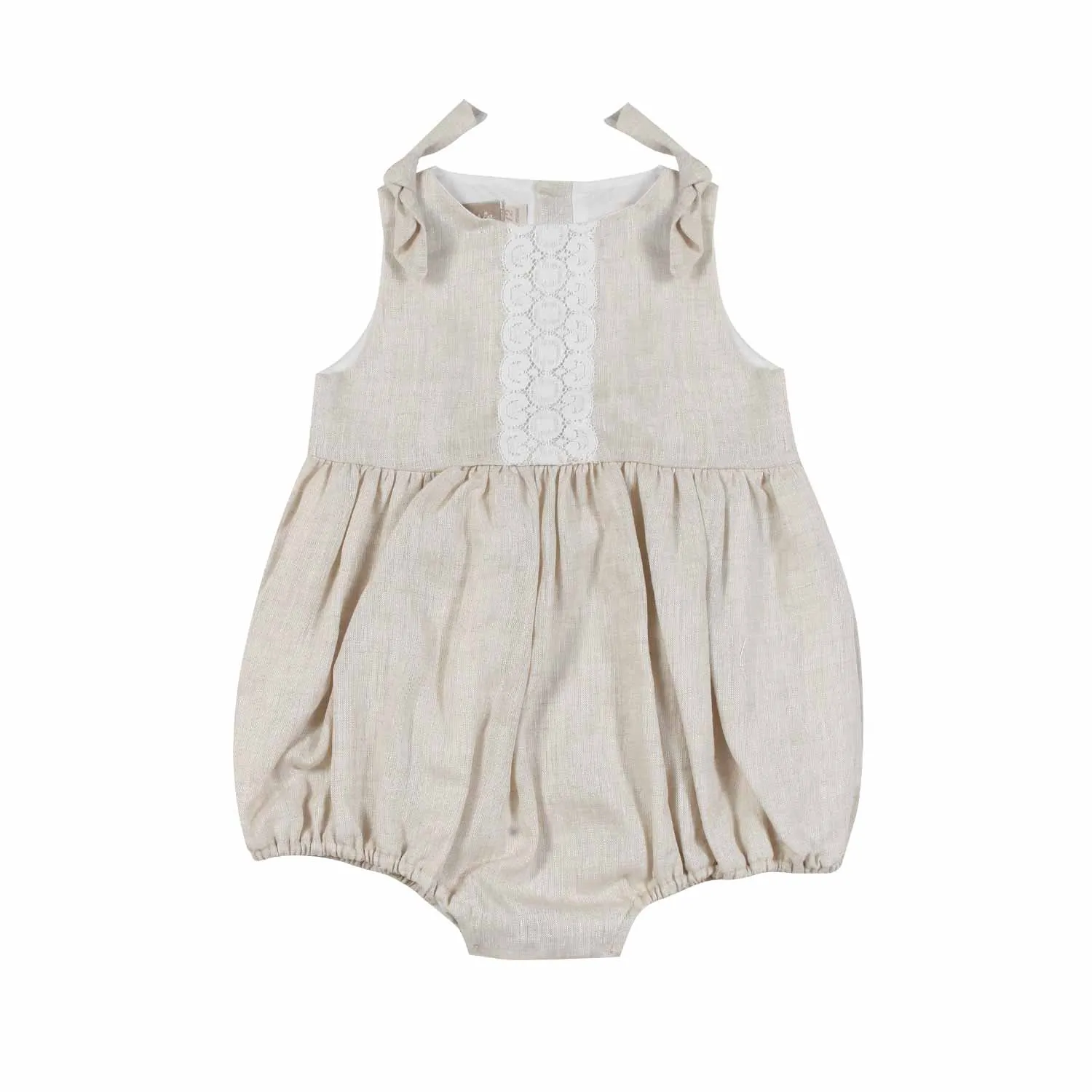 La Stupenderia Sand Linen Romper For Baby Girls