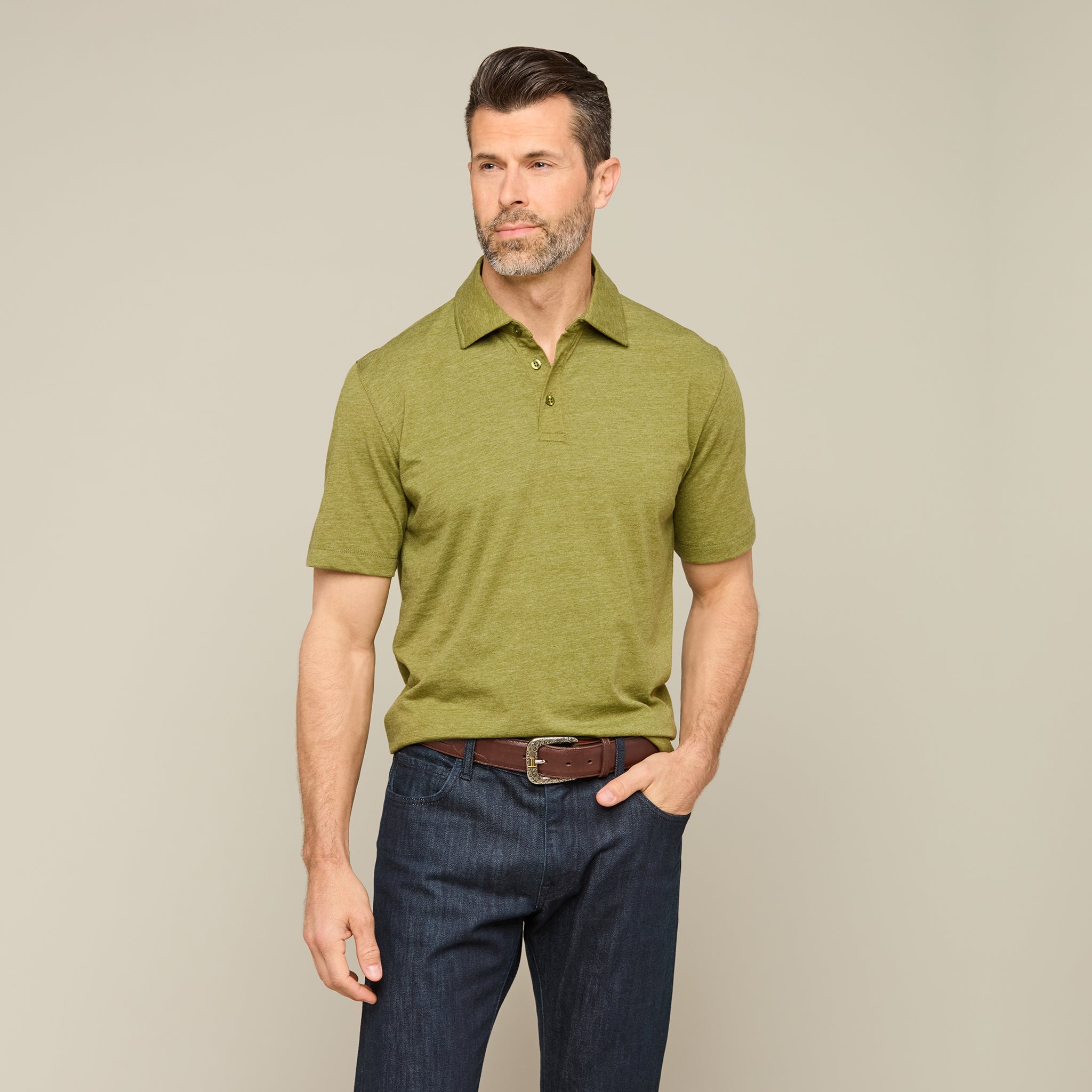 Lucchese Pima Blend Polo :: Olive