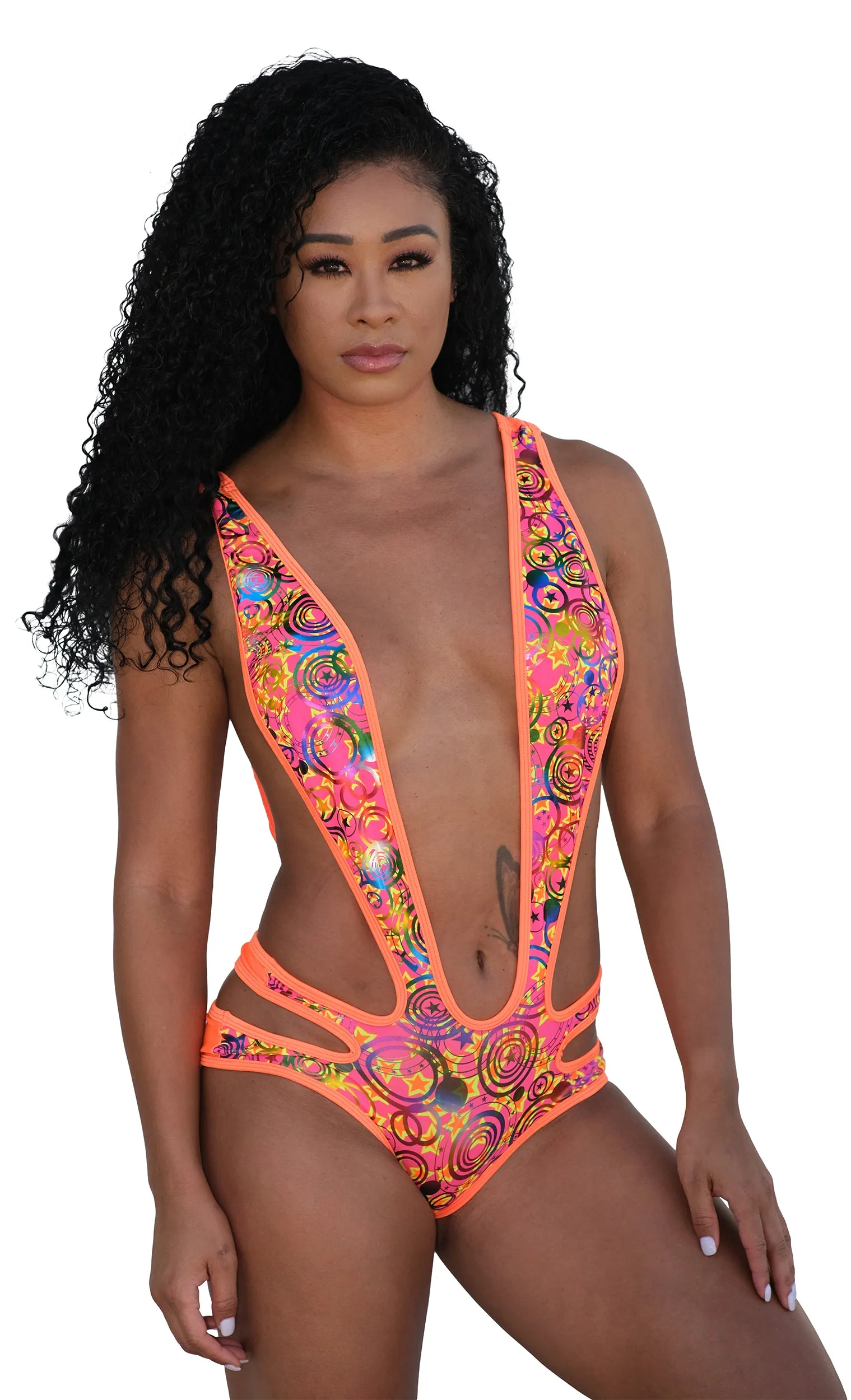 Metallic Cut Out Monokini Stripper Outfit