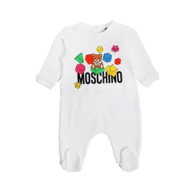 Moschino White Newborn Romper With Print