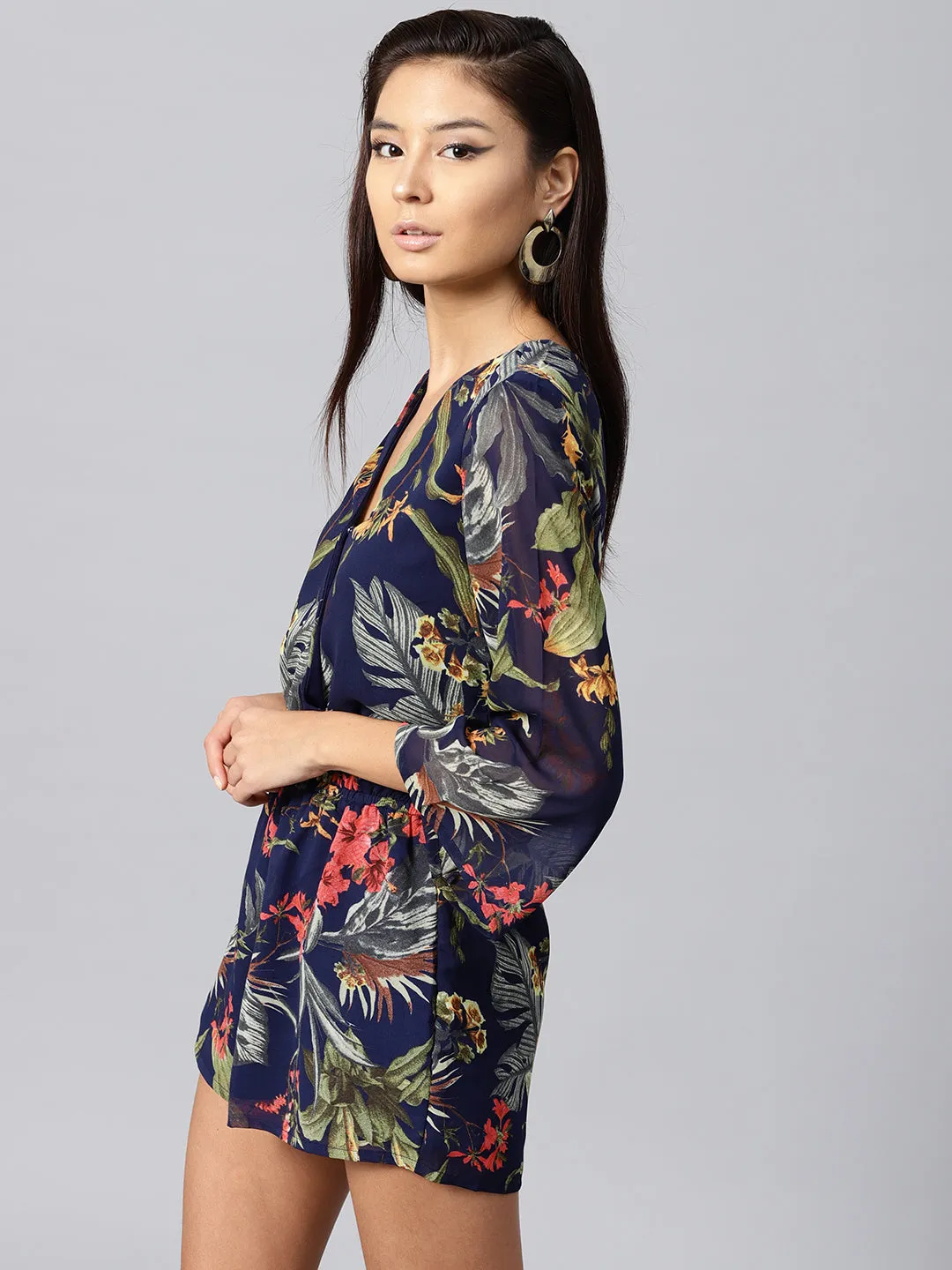 Navy Tropical Wrap Romper