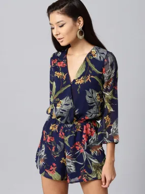 Navy Tropical Wrap Romper