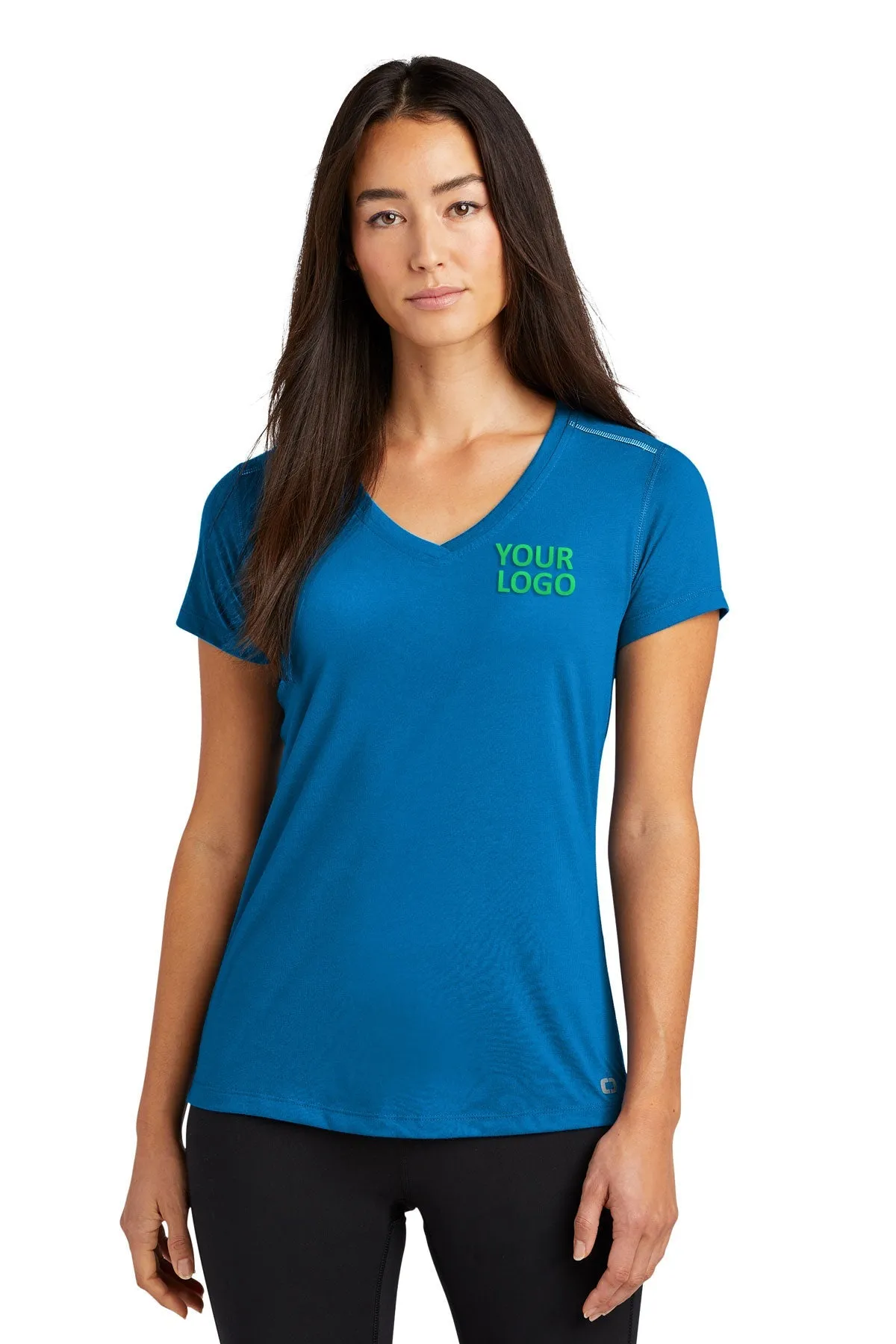 OGIO ENDURANCE Ladies Peak Custom V-Neck Tees, Bolt Blue