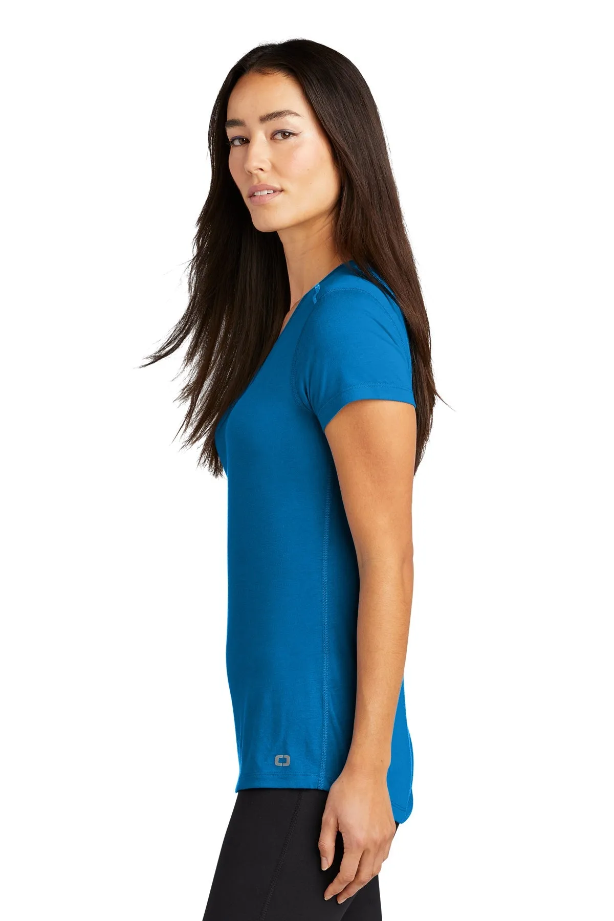 OGIO ENDURANCE Ladies Peak Custom V-Neck Tees, Bolt Blue