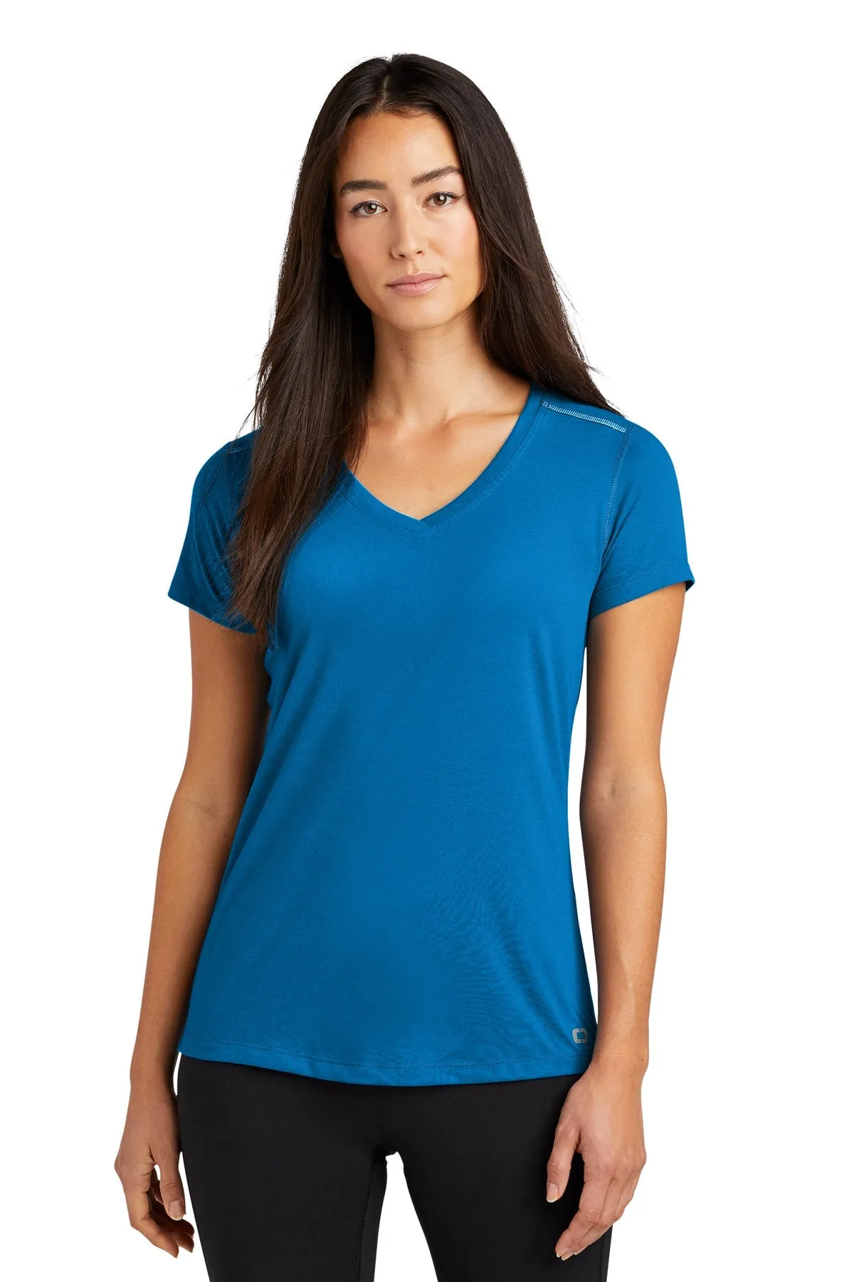 OGIO ENDURANCE Ladies Peak Custom V-Neck Tees, Bolt Blue