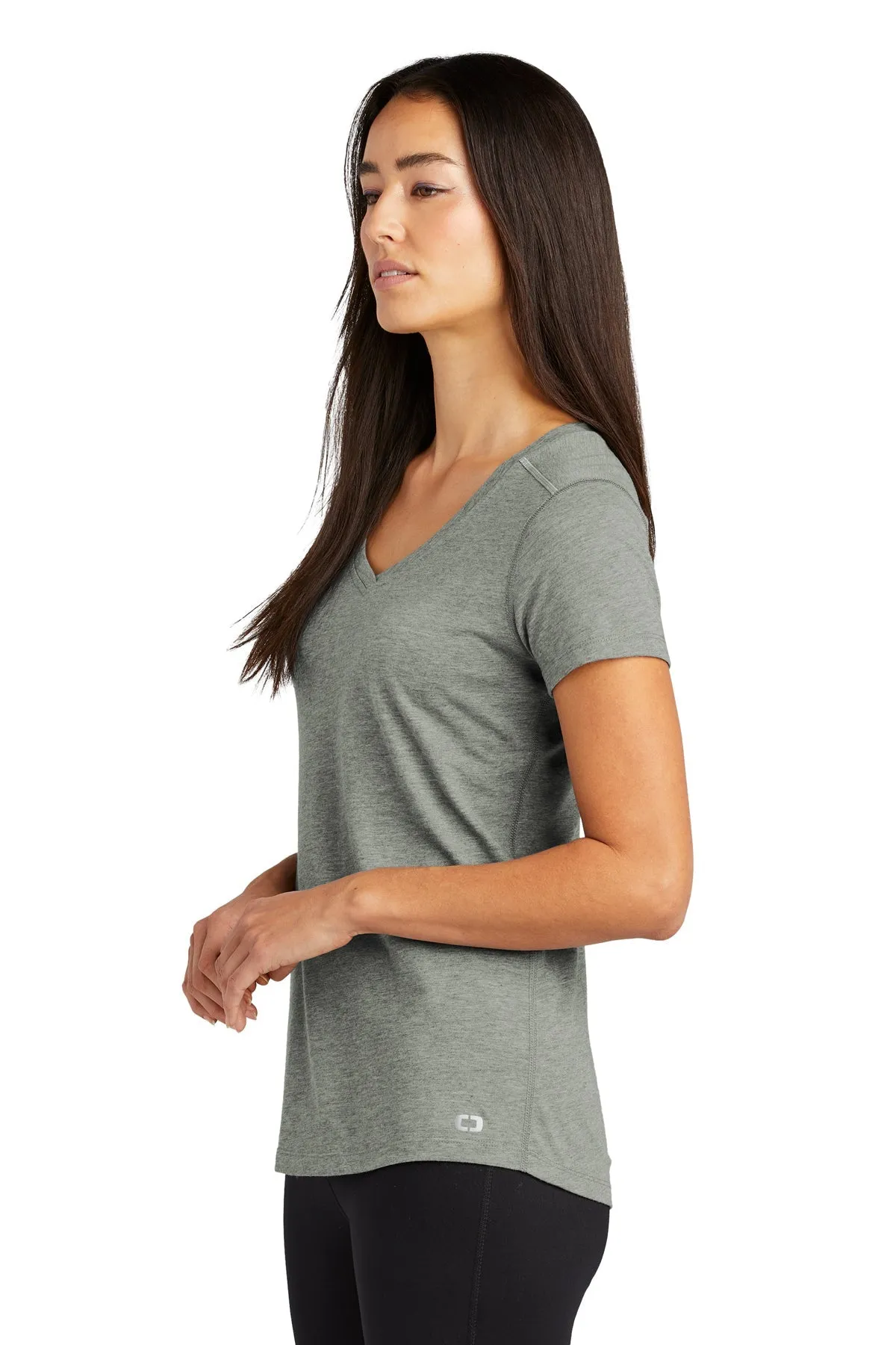 OGIO ENDURANCE Ladies Peak Custom V-Neck Tees, Gear Grey Heather