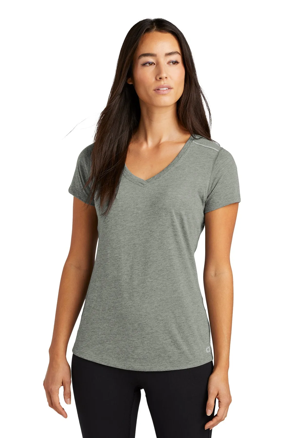 OGIO ENDURANCE Ladies Peak Custom V-Neck Tees, Gear Grey Heather