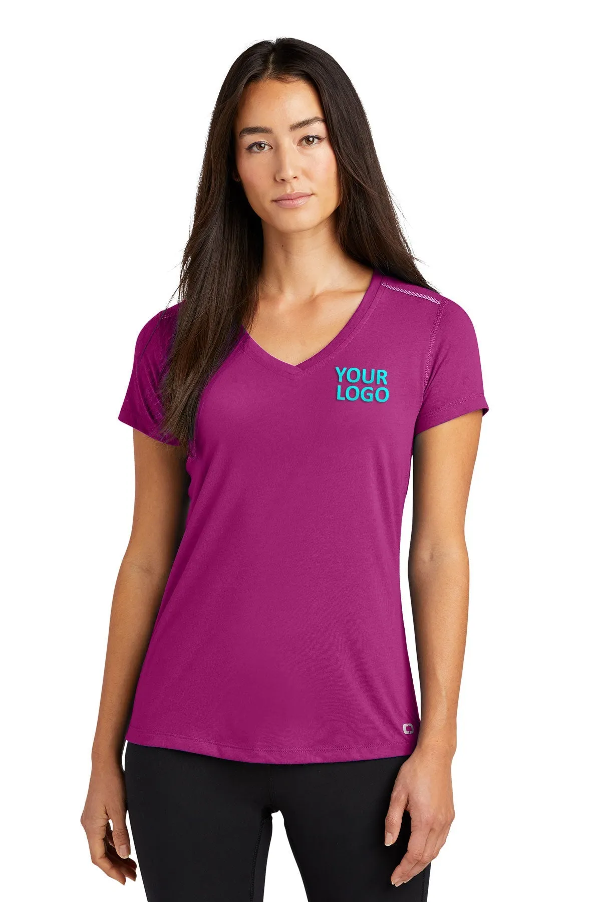 OGIO ENDURANCE Ladies Peak Custom V-Neck Tees, Purple Impact