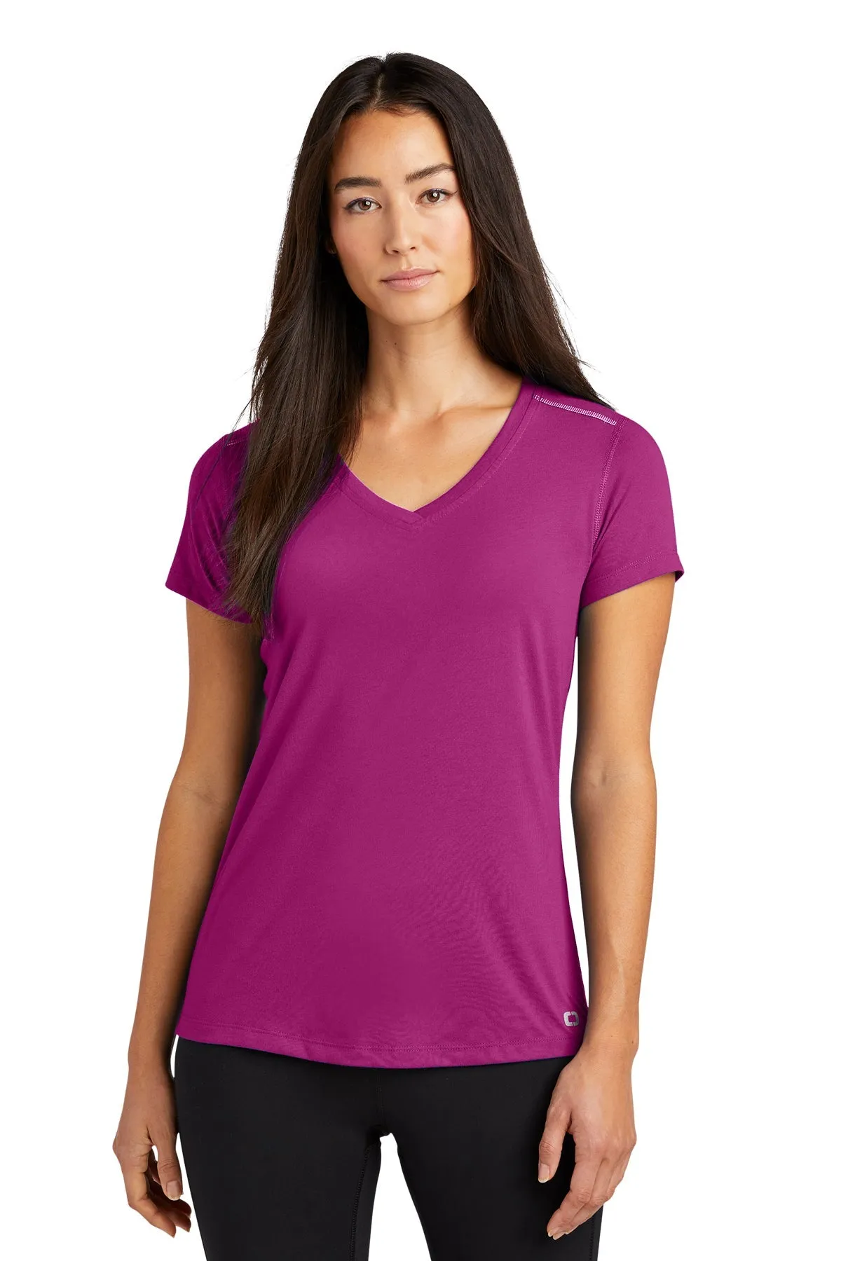 OGIO ENDURANCE Ladies Peak Custom V-Neck Tees, Purple Impact