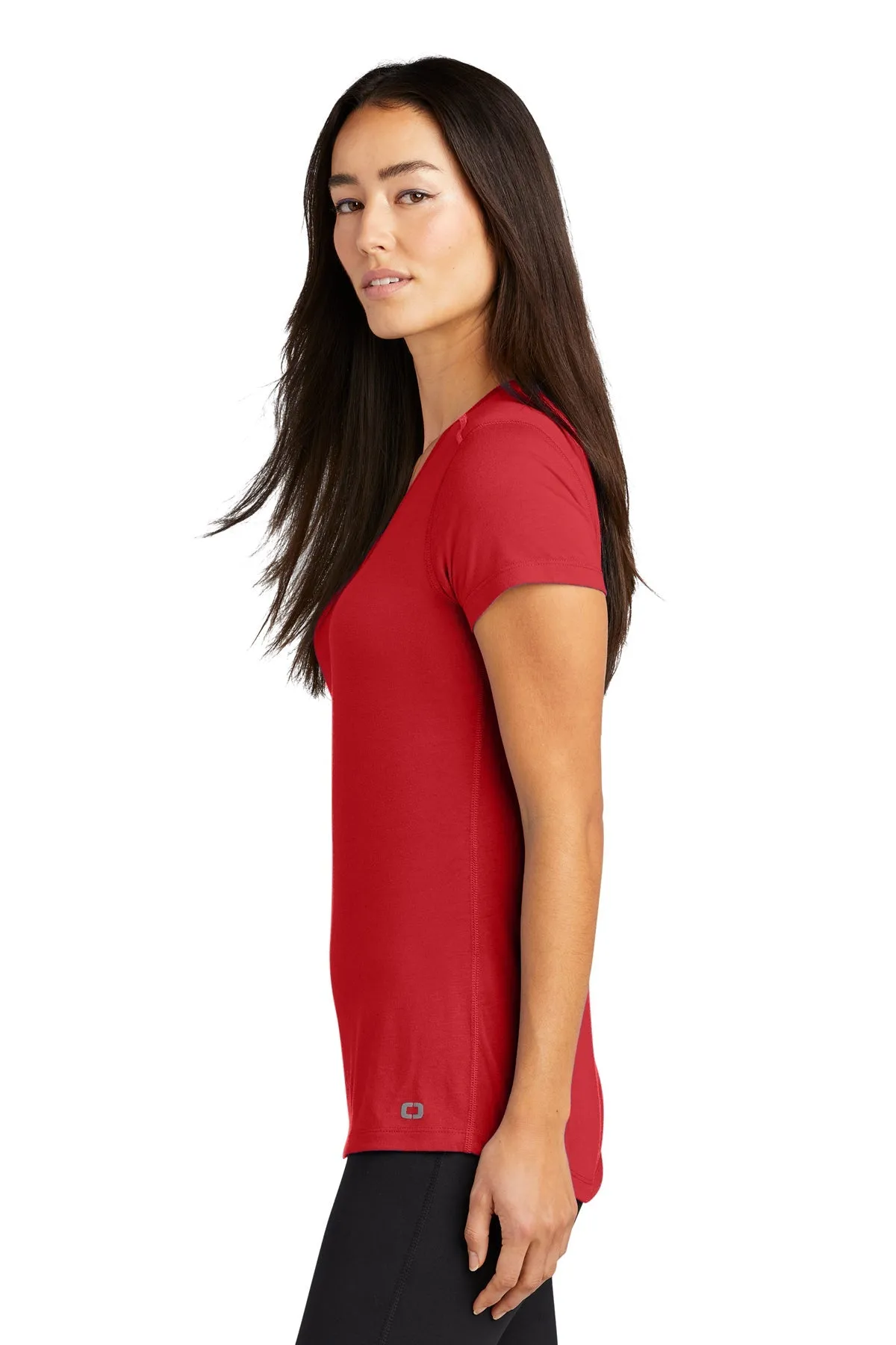 OGIO ENDURANCE Ladies Peak Custom V-Neck Tees, Ripped Red