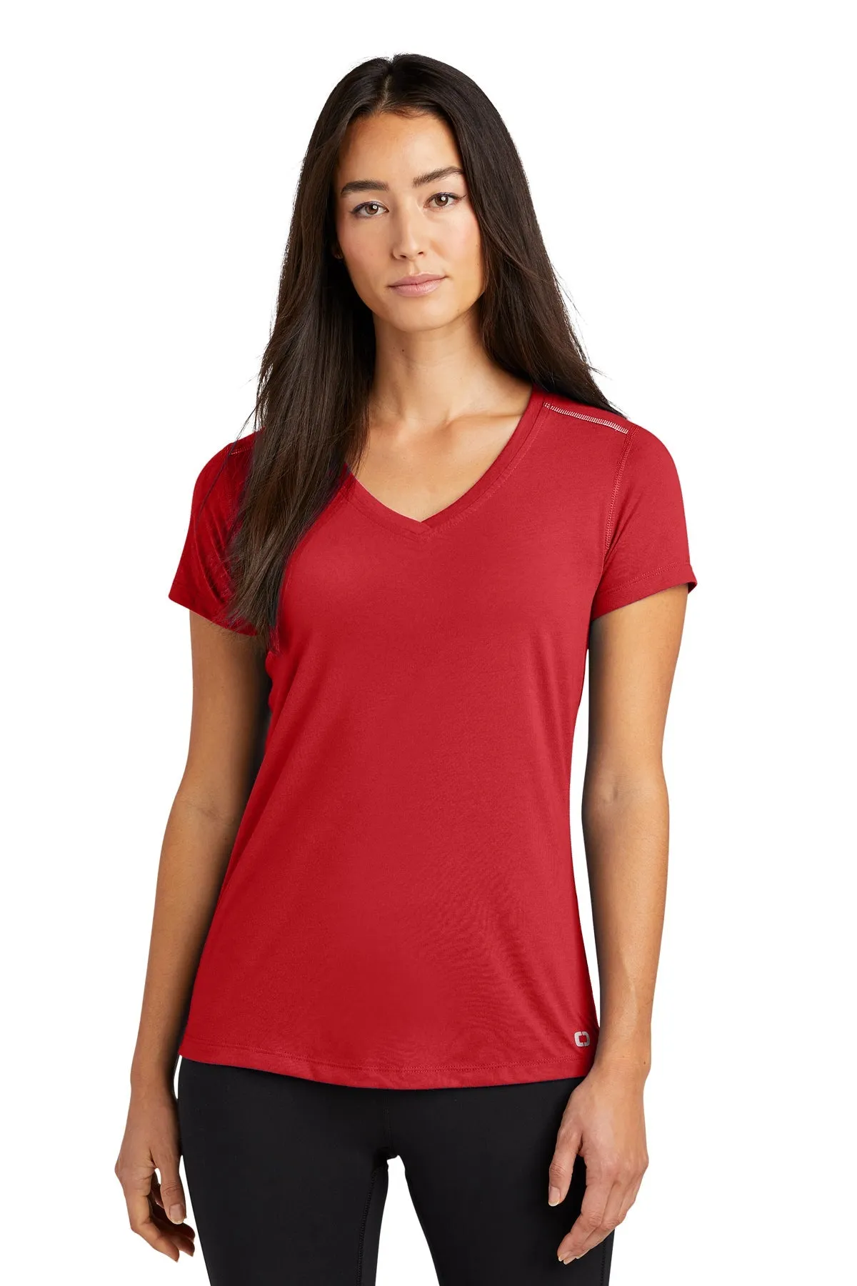 OGIO ENDURANCE Ladies Peak Custom V-Neck Tees, Ripped Red