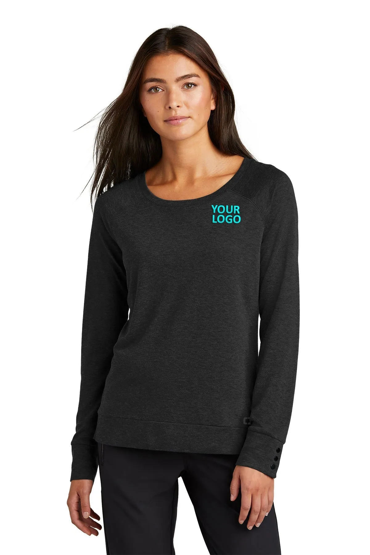 OGIO Ladies Command Long Sleeve Scoop Neck Tees, Blacktop