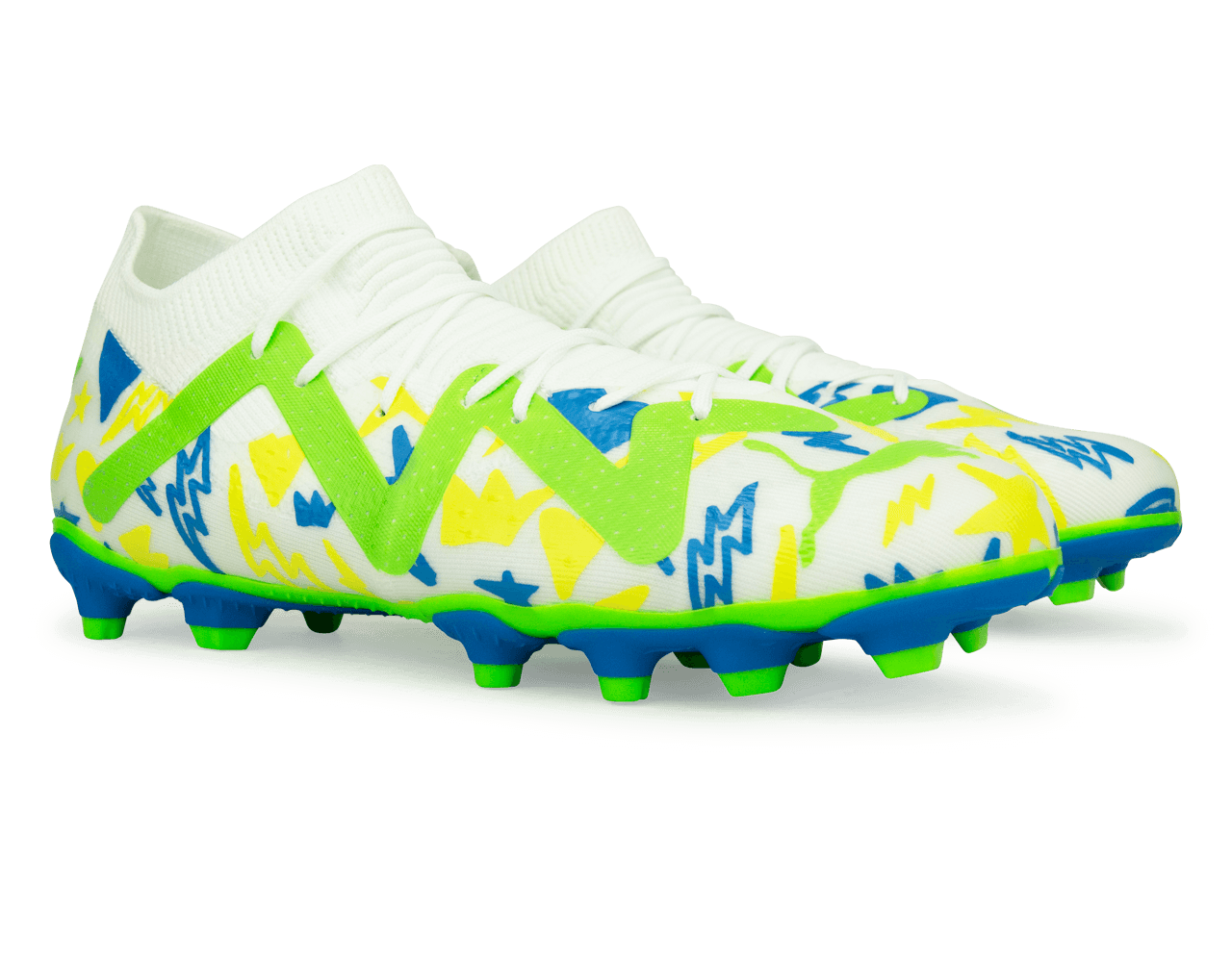 PUMA Kids Future Match x Neymar FG/AG White/Blue/Lemon