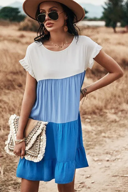 Short Sleeve Color Block Dress