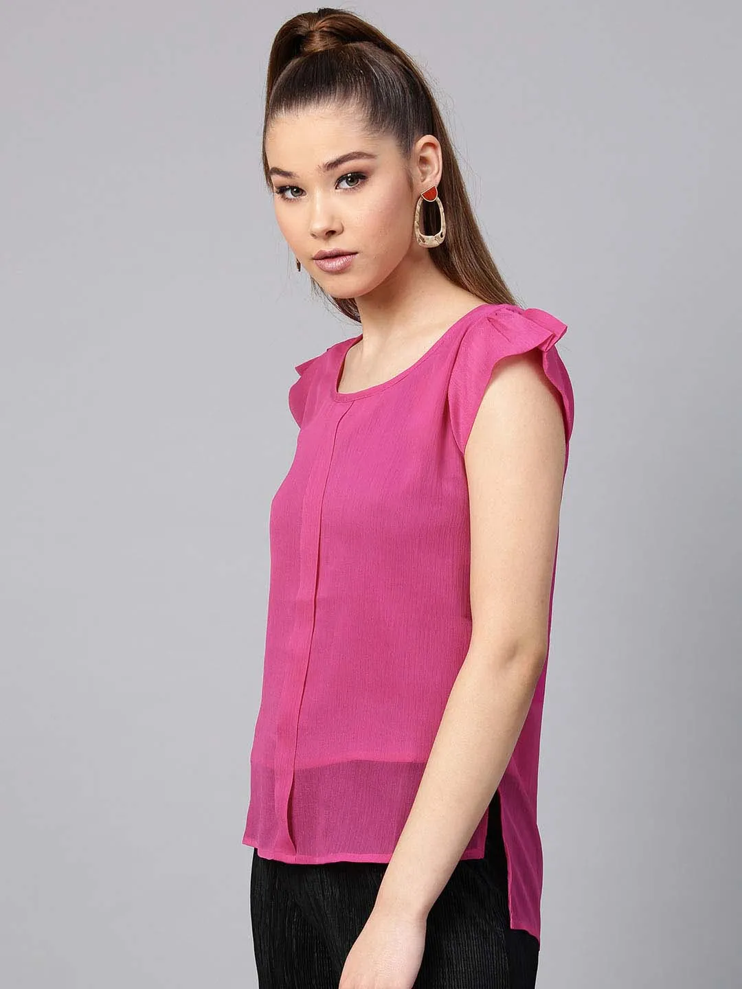 Sleeveless Box Pleat Solid Blouse