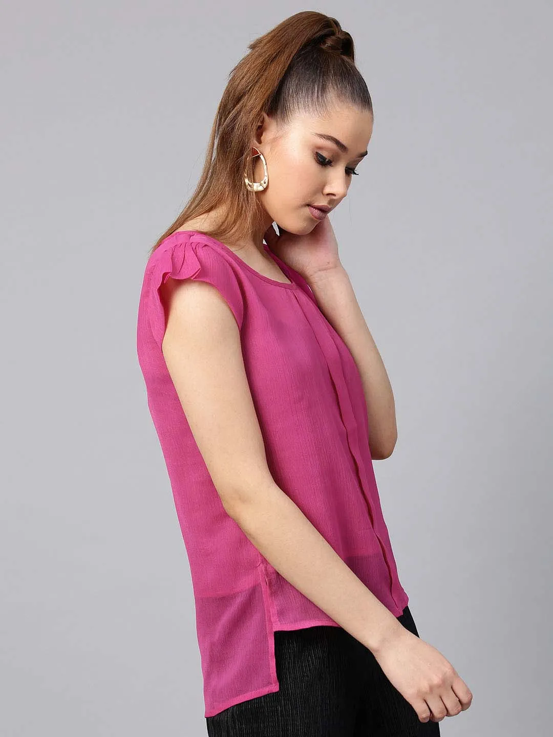 Sleeveless Box Pleat Solid Blouse