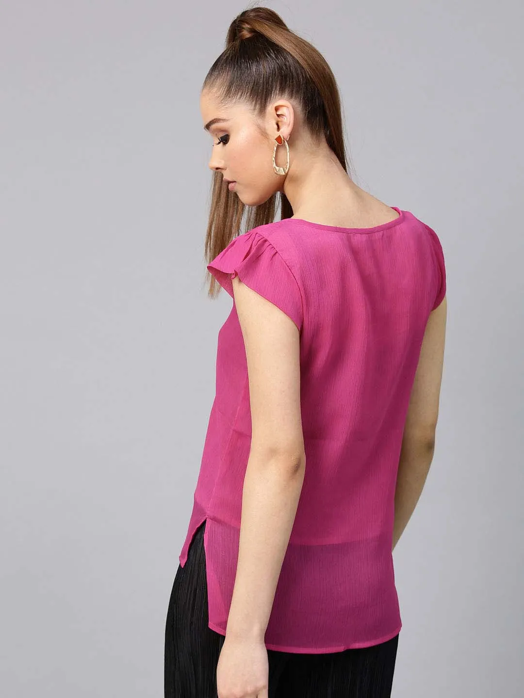 Sleeveless Box Pleat Solid Blouse