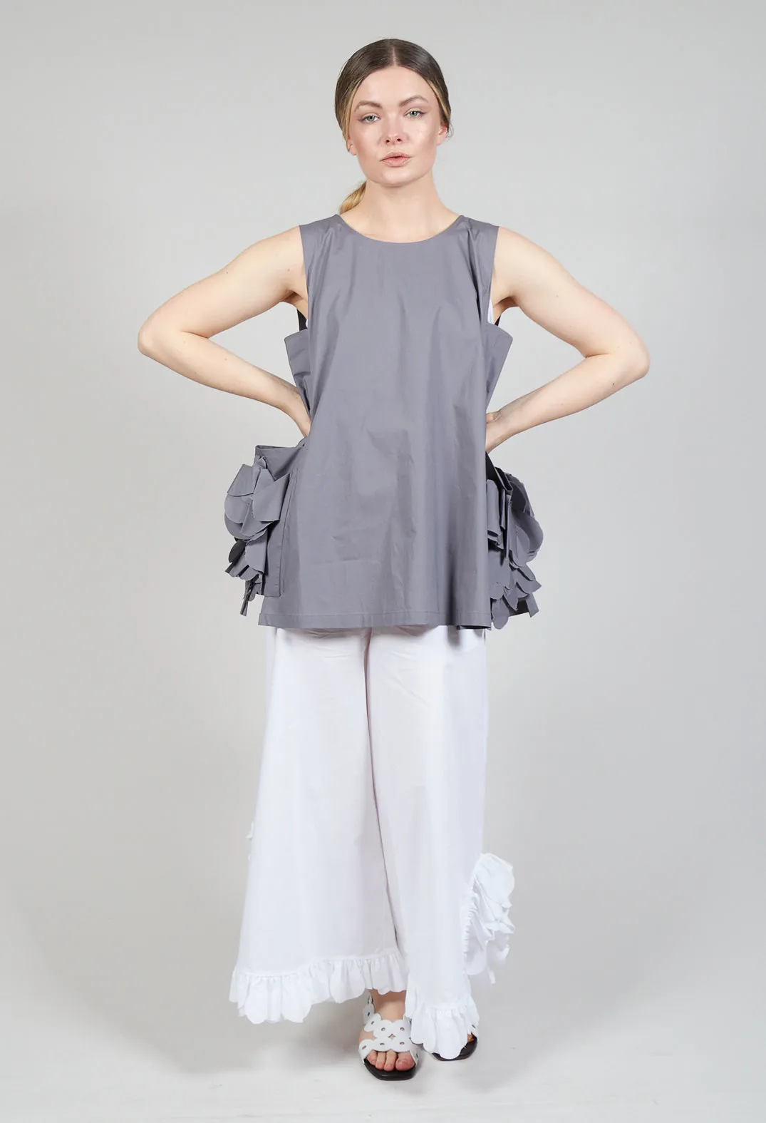 Sleeveless Top with Side Frill Feature in Grey Purple