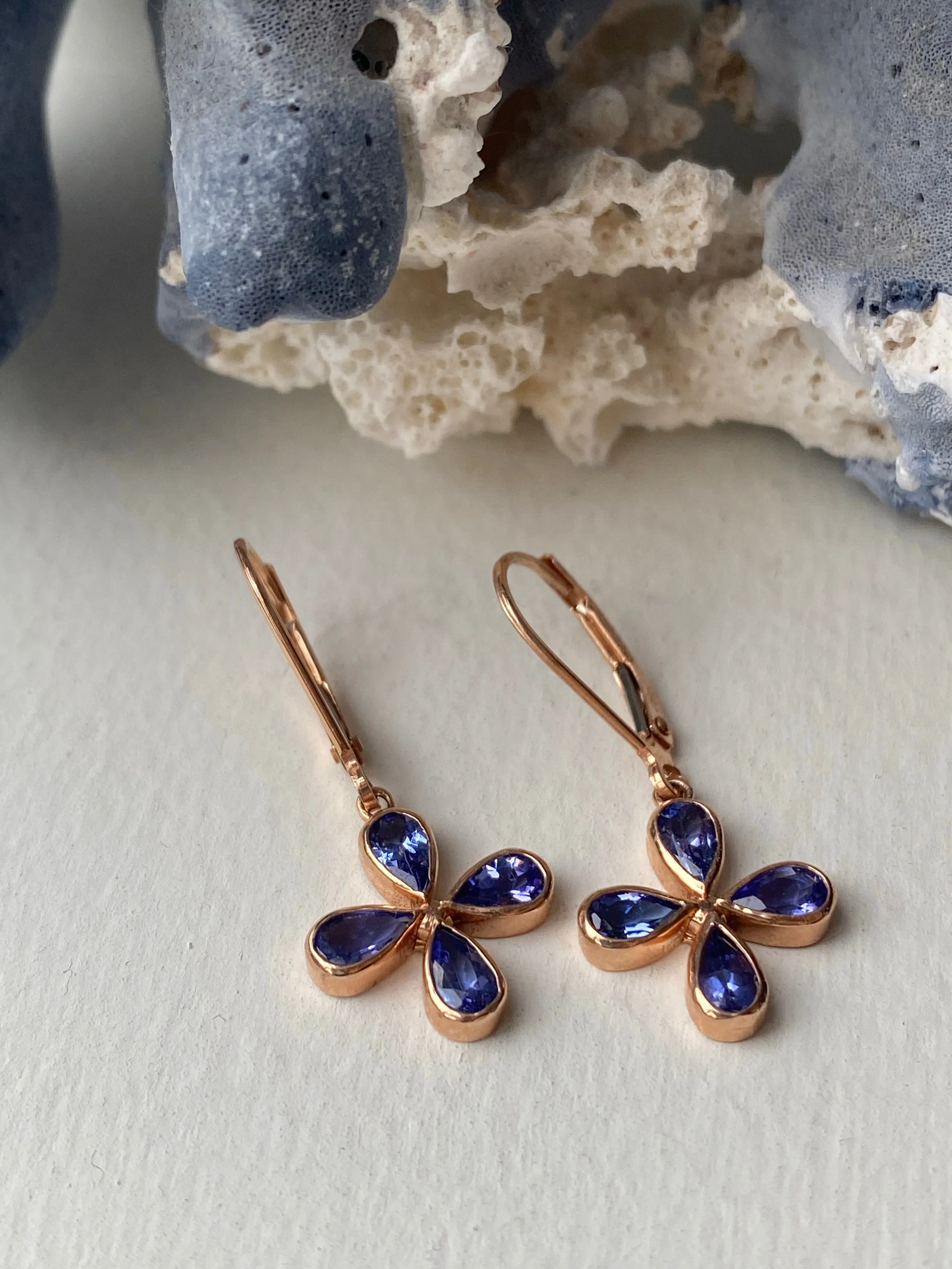 Tanzanite flower earrings set in rose gold- Can be Customized!